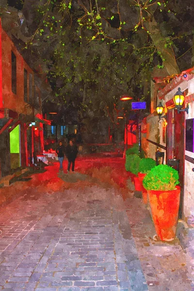 A digitally constructed painting of cobbled back streets of Kaleici in Antalya Turkey — Stock Photo, Image