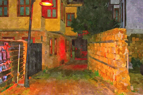 Цифровий побудовані живопис назад серед вуличок з бруківкою Kaleici в Анталії, Туреччина — стокове фото