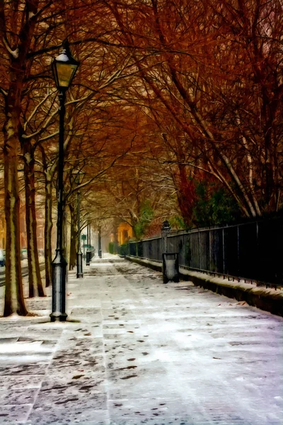 Viktorianischer Bürgersteig im winterlichen Schnee — Stockfoto