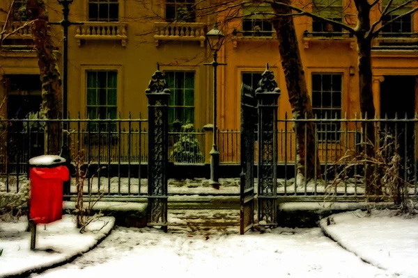 Victoriaanse huizen in de winter sneeuw digitaal schilderen — Stockfoto