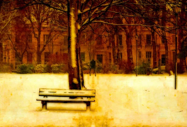 Parková lavička v zimě sníh digitální obraz — Stock fotografie