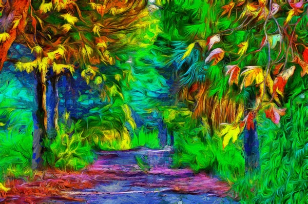 Surreal fantasy forest in fall digital painting — Stock Photo, Image