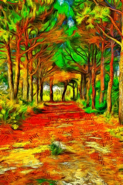 Surreal fantasy forest in fall digital painting — Stock Photo, Image