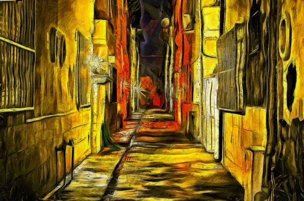 Pintura digital do beco escuro abstrato surreal — Fotografia de Stock