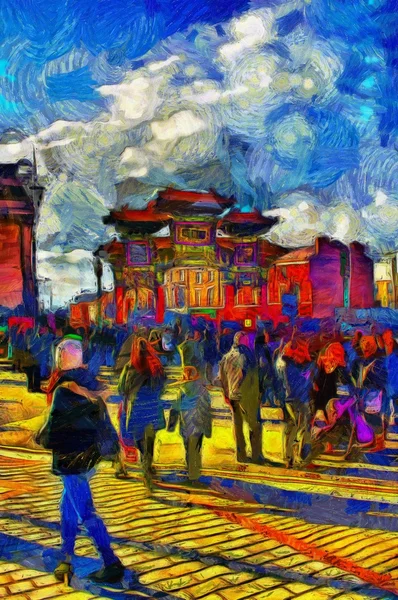 Digitaal schilderen van mensen in het Chinees Nieuwjaar festival in Liverpool Uk — Stockfoto