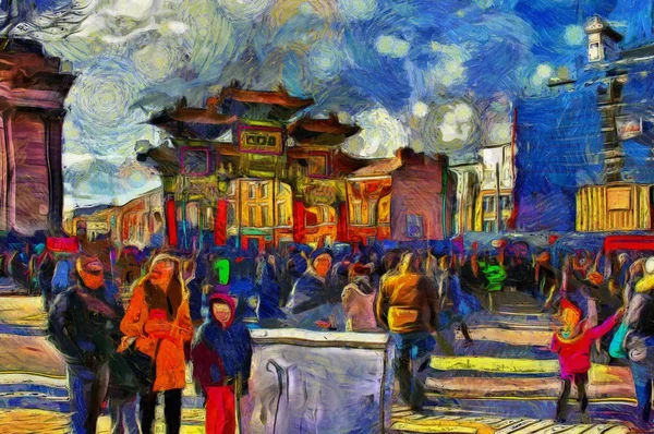 Digital painting of chinese new year festival in Liverpool UK — Stock Photo, Image