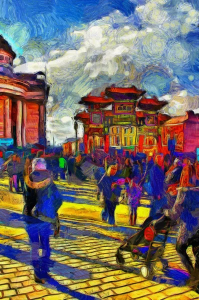Digitaal schilderen voor Chinees Nieuwjaar festival in Liverpool Verenigd Koninkrijk — Stockfoto