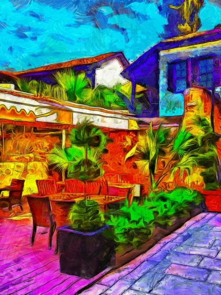 Digital painting of cobbled back streets of Kaleici in Antalya Turkey — Stock Photo, Image