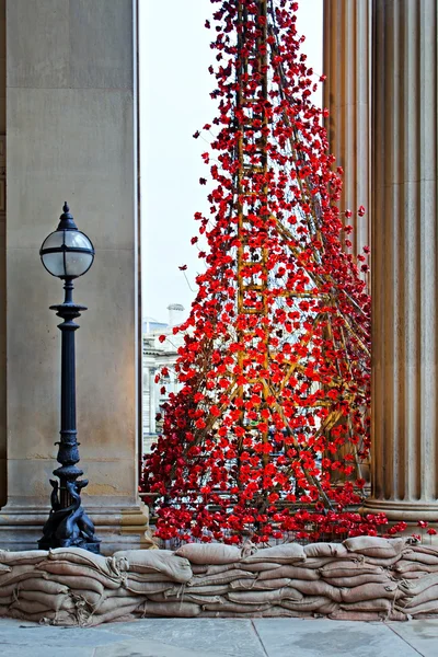 LIVERPOOL UK, 8 de dezembro de 2015. Janela de pranto Poppy Escultura — Fotografia de Stock