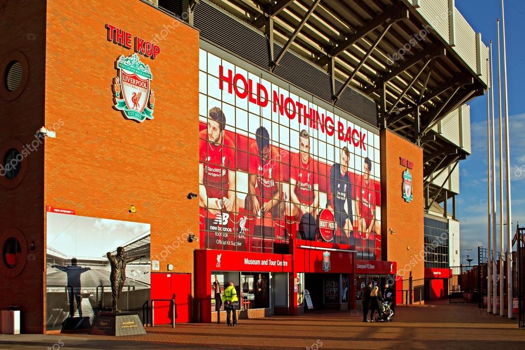 LIVERPOOL UK JANUARY 8TH 2016. The Kop entrance to Liverpool Football Club Stadium. Liverpool UK