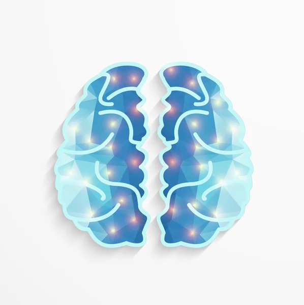 Ανθρώπινο εγκέφαλο πολυγωνικού σχήματος με φώτα τόπου δραστηριότητας — Διανυσματικό Αρχείο