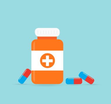 Tıbbi şişeyle simgesi tablet hap. Tıbbi, pharm için yararlı