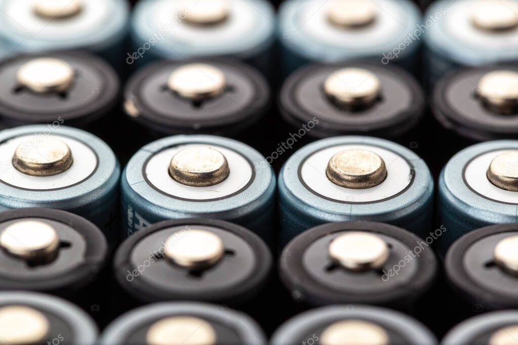 Rows of rechargeable battery. Background Texture Of Electric Batteries And Accumulators