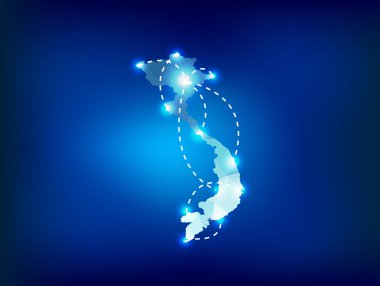 Vietnam ülkenin harita spot ışıkları ile poligonal yerleştirir