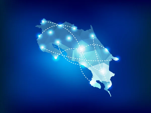 Costa Rica mapa do país poligonal com spot lights lugares — Vetor de Stock