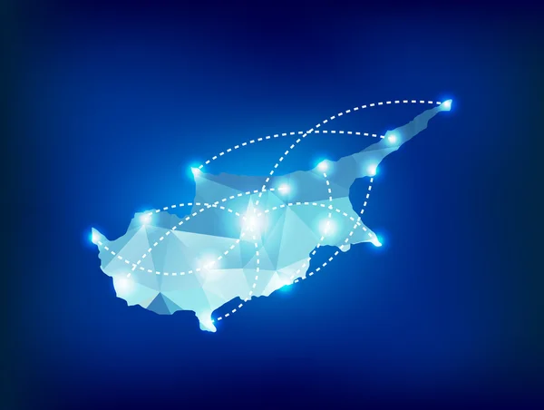 Peta negara Siprus poligonal dengan tempat lampu titik - Stok Vektor