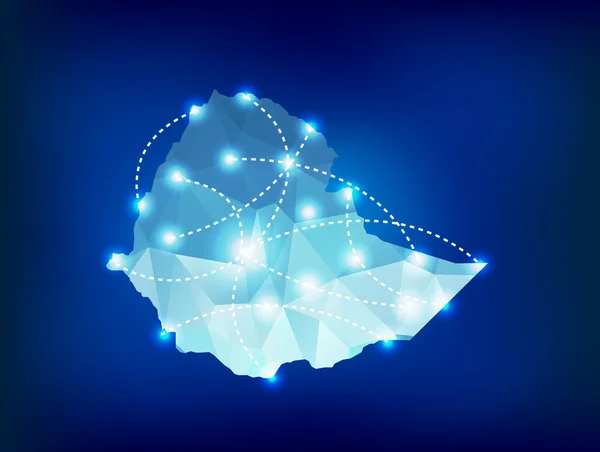 埃塞俄比亚全国地图多边形与射灯的地方 — 图库矢量图片