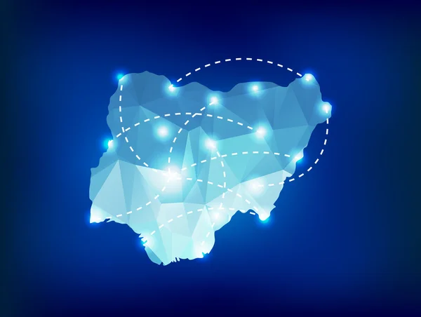 尼日利亚国家地图多边形与射灯的地方 — 图库矢量图片