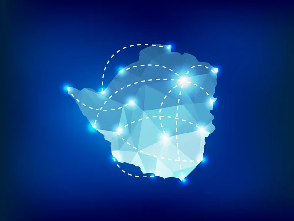 Zimbabwe land kaart veelhoekige met spotlichten plaatsen — Stockvector