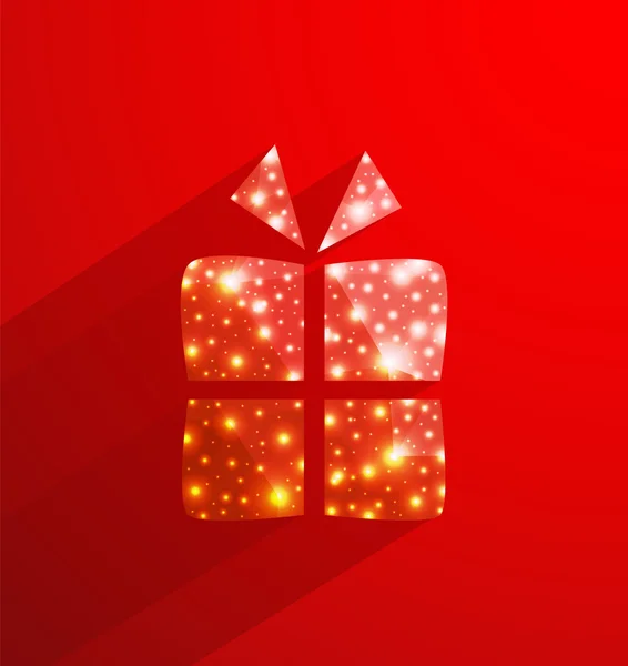 Caja de regalo roja hecha de efecto poligonal y luces — Vector de stock