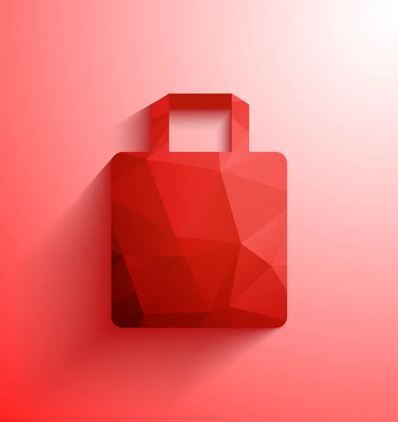 Bolso de compras rojo. Bolsa de compras de forma poligonal abstracta con sombra larga y espacio de copia — Archivo Imágenes Vectoriales