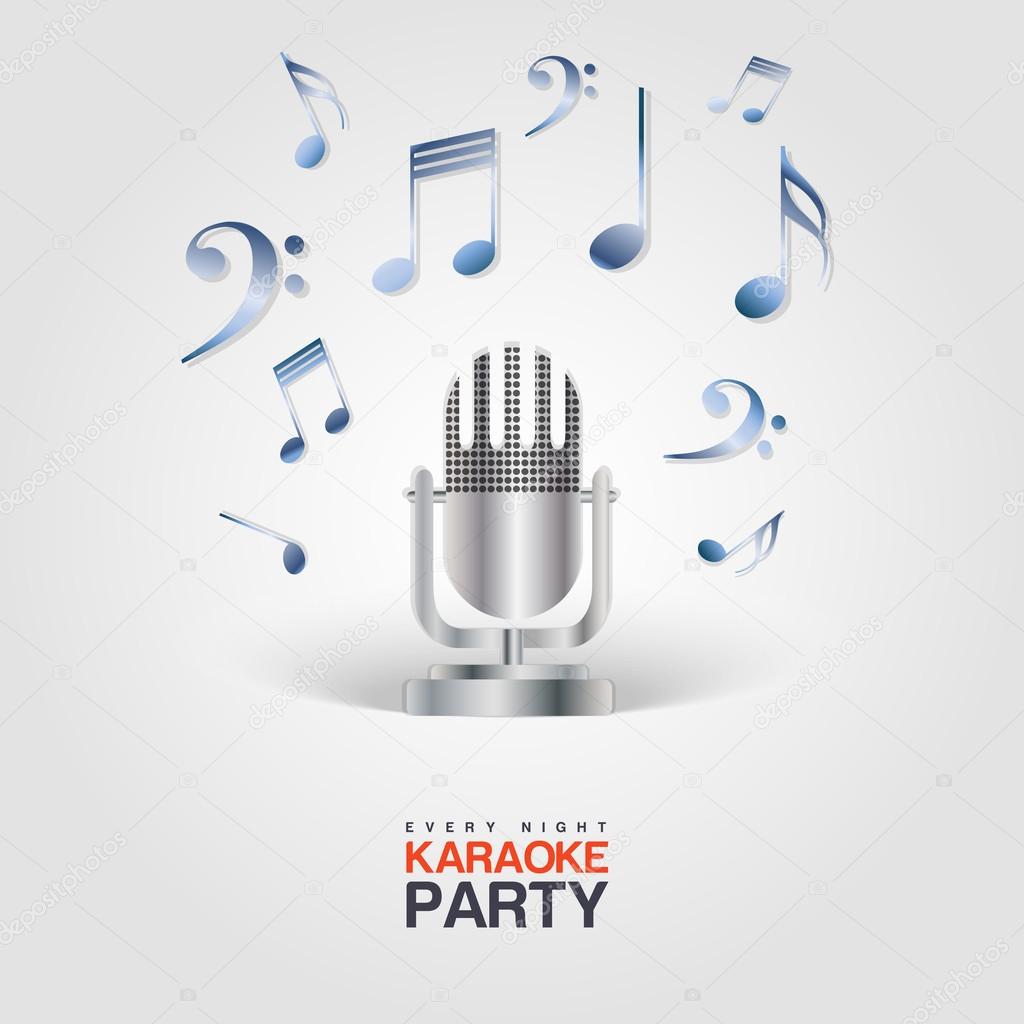 Karaoke Party poster with microphone and musical notes
