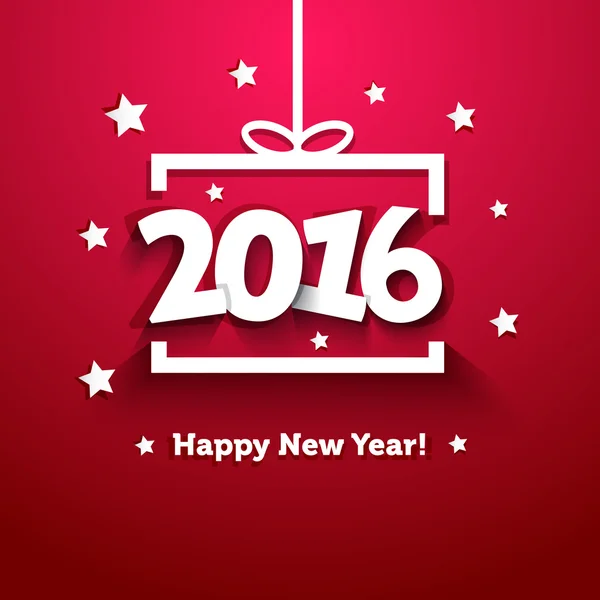 Boîte cadeau en papier blanc avec carte de voeux du Nouvel An 2016 — Image vectorielle