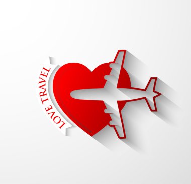Kırmızı kalp şeklindeki jet uçak silueti