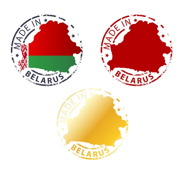Hecho en Bielorrusia sello - tierra sello auténtico con mapa del país — Vector de stock