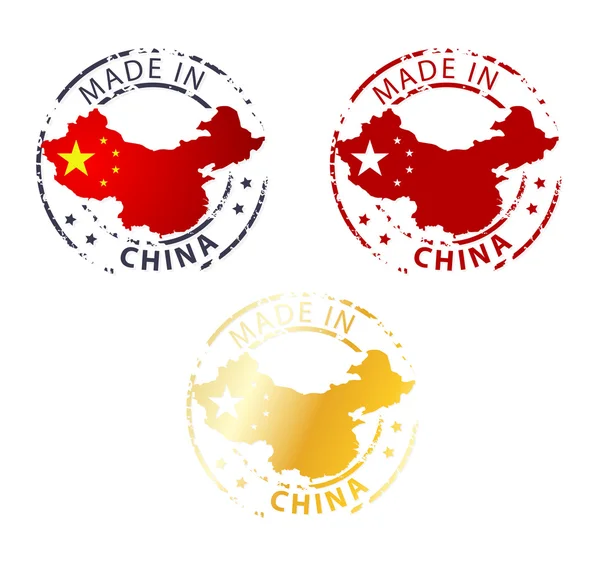 Στην Κίνα σφραγίδα - έδαφος αυθεντική σφραγίδα με χάρτη της χώρας — Διανυσματικό Αρχείο