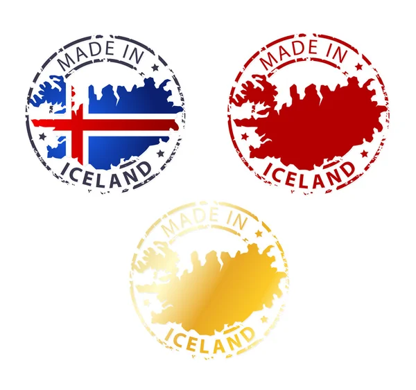 Fatto in Islanda timbro - francobollo autentico terra con mappa del paese — Vettoriale Stock