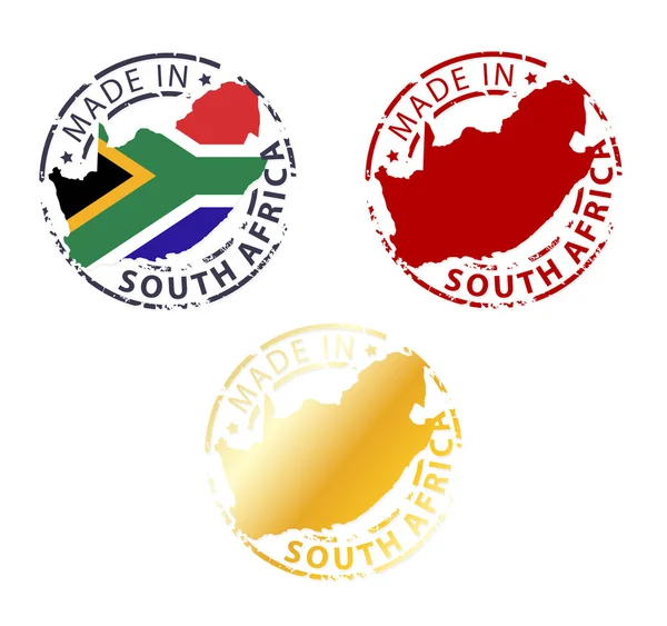 Fabriqué en Afrique du Sud timbre - timbre authentique moulu avec carte du pays — Image vectorielle