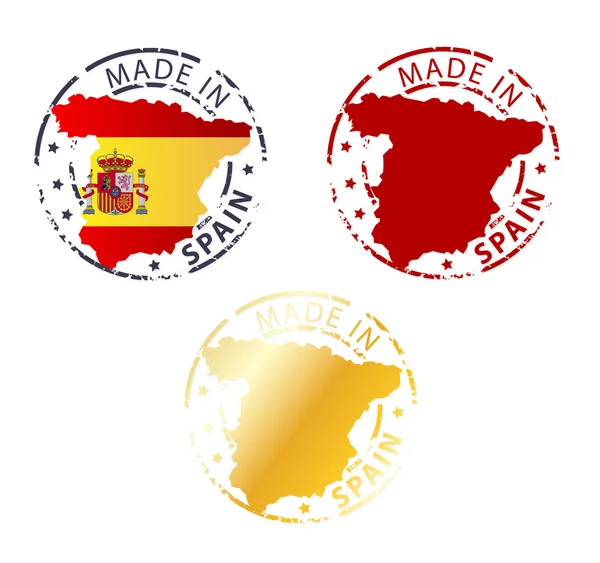 Timbre fabriqué en Espagne - timbre authentique moulu avec carte du pays — Image vectorielle