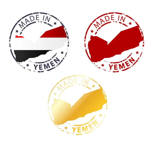येमेनमध्ये तयार केलेले स्टॅम्प देश नकाशासह ग्राउंड अस्सल स्टॅम्प — स्टॉक व्हेक्टर