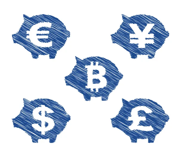 Ręcznie rysowane ikony waluty — Wektor stockowy