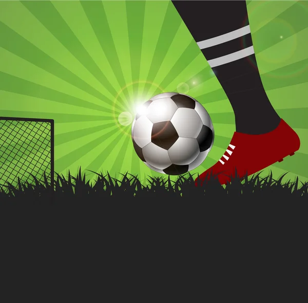 Футболист или футболист с мячом на фоне травы — стоковый вектор