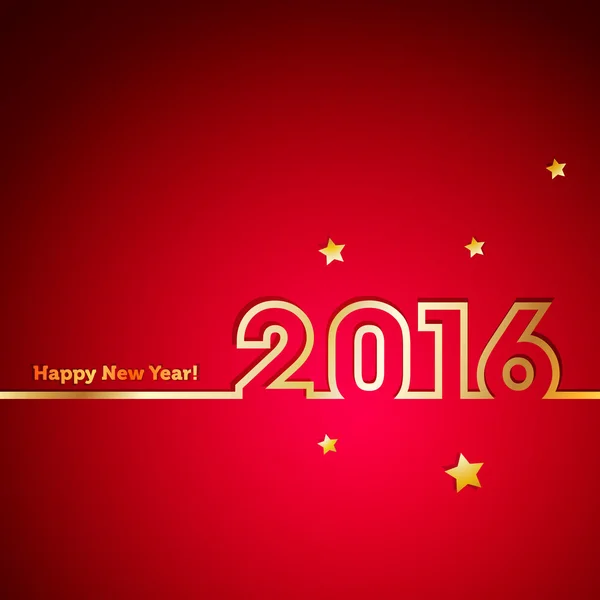 Nouvel An 2016 doré avec des étoiles sur fond rouge — Image vectorielle
