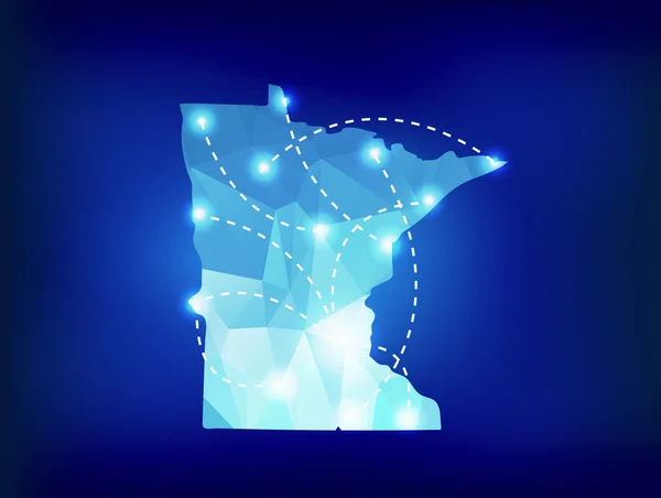 Minnesota mappa di stato poligonale con riflettori posti — Vettoriale Stock