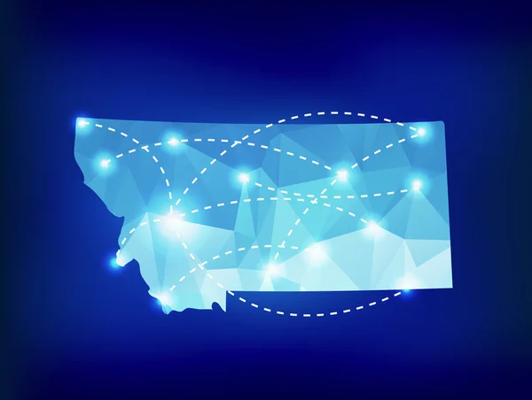 Montana mapa del estado poligonal con focos lugares — Archivo Imágenes Vectoriales