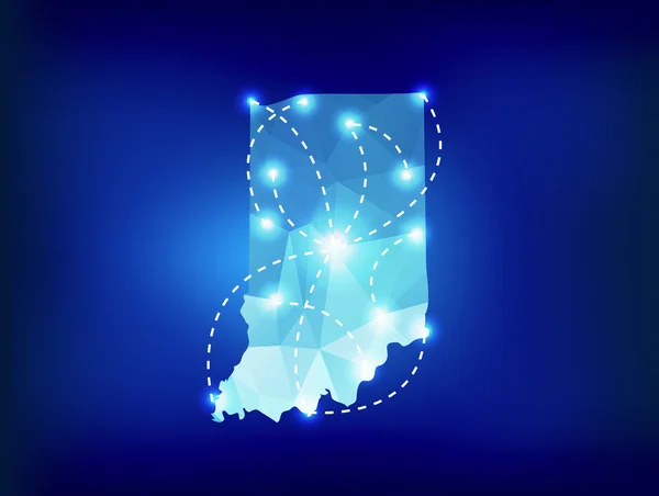 Indiana state karta månghörnigt med spotlights förlägger — Stock vektor