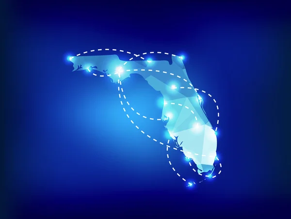 Florida mapa del estado poligonal con lugares de focos — Archivo Imágenes Vectoriales