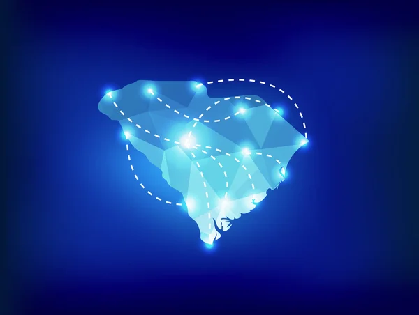 Carolina do Sul mapa do estado poligonal com spot lights lugares — Vetor de Stock