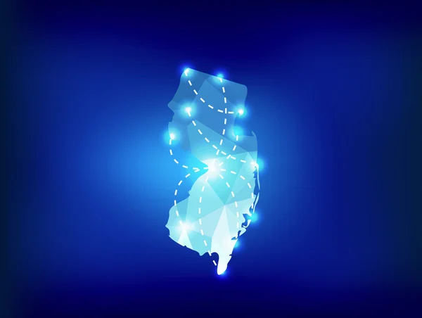 Neue Jersey-Zustandskarte polygonal mit Spotlichtern — Stockvektor