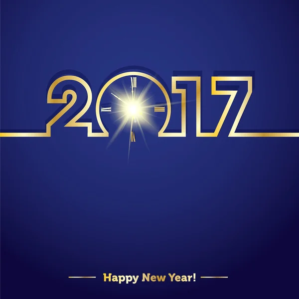 2017 Happy New Year with creative midnight clock — Stock Vector