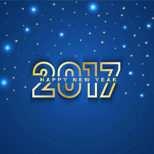 2017 cartão de saudação de Ano Novo com estrelas e luzes no azul — Vetor de Stock