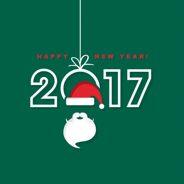 Felice anno nuovo 2017 con cappello e barba di Babbo Natale — Vettoriale Stock