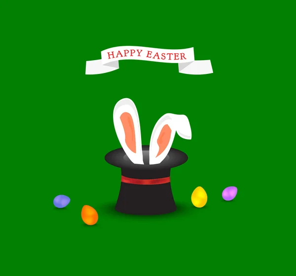 Bonne carte de vœux de Pâques avec des oreilles de lapin sortant de la magie h — Image vectorielle