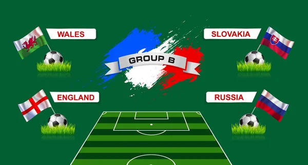 Frankrike grupp B Soccer Championship med flaggor i Europeiska länder — Stock vektor