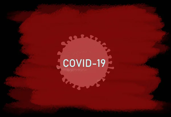 COVID-19 Coronavirus grafisk design av koronavirus modell stam cell ritning på röd svart tavla krita bakgrund med text titel. — Stockfoto