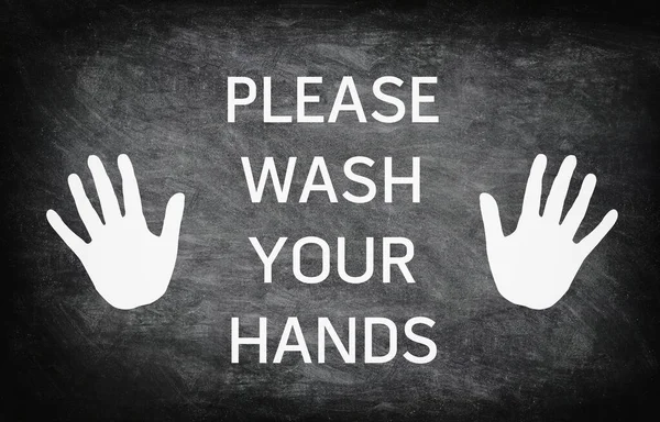Tahtadaki giriş tabelasında ellerinizi yıkayın. El yıkama için el simgesi — Stok fotoğraf